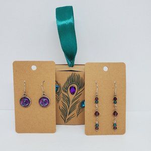 Lot of 2 KL Sparkles Jewelry Dangle Earrings "Elegant Peacock" Swarovski Crystal